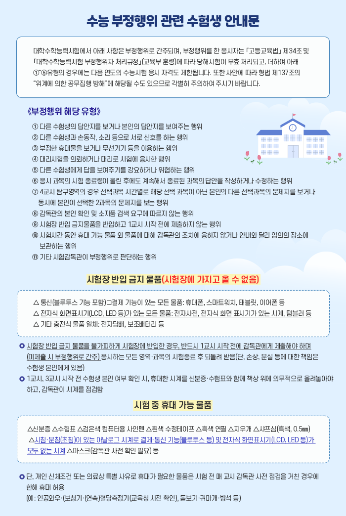 1. 부정행위 관련 수험생 안내문은 전 기관에 배너 또는 팝업 게시 요망